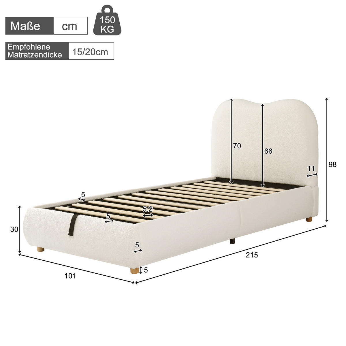 KINDERBETT 90/200 cm in Beige Bouclé mit Bettkasten - Beige, Holzwerkstoff/Textil (90/200cm) - WISHDOR