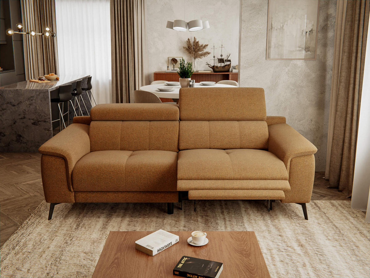 RELAXSOFA FIERO 3-Sitzer mit 1 Relaxfunktion, orange - Schwarz/Orange, Holzwerkstoff/Textil (212/82/103cm) - Courtois Laville