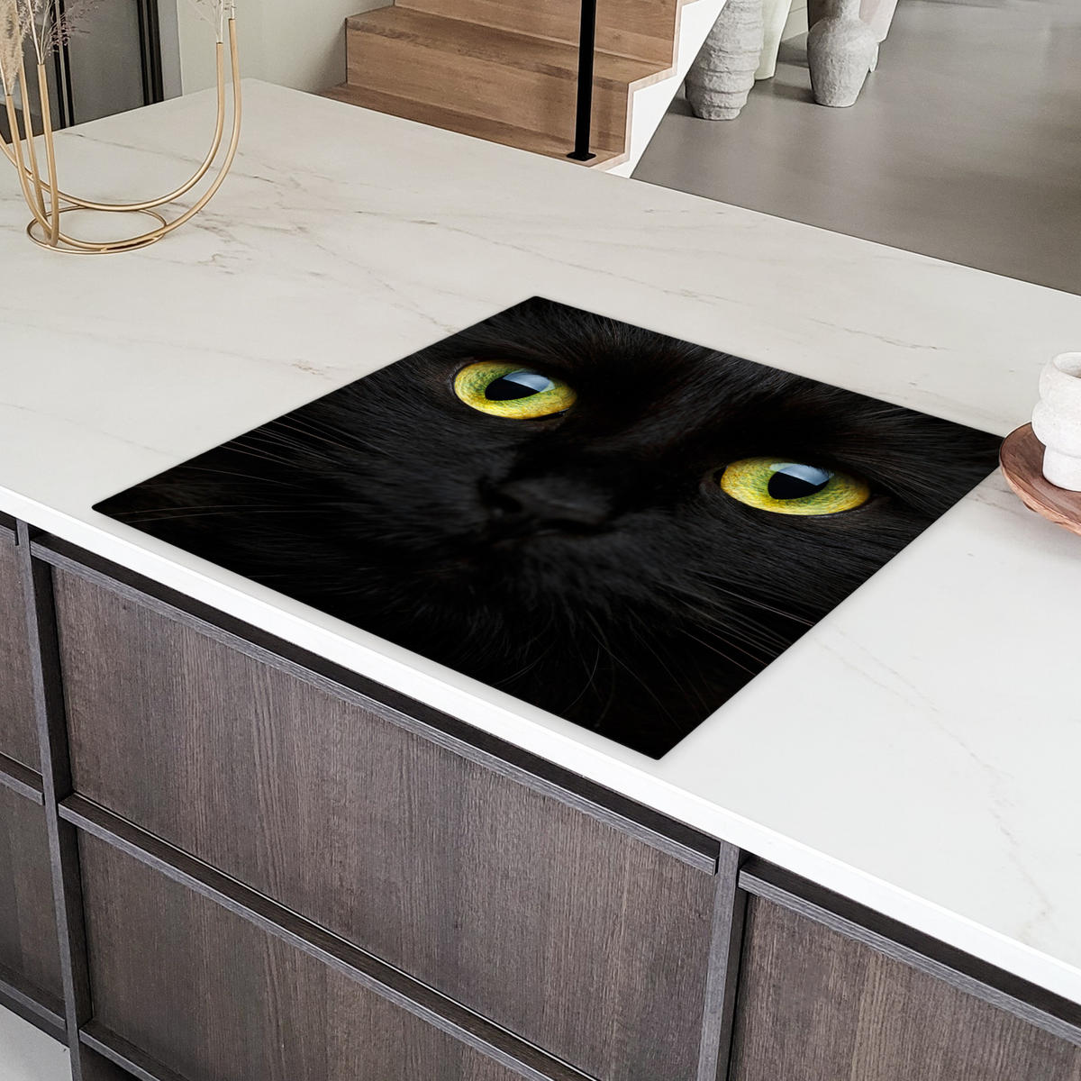HERDABDECKPLATTE Katze - Augen - Gelb - Schwarz Induktionsmatte 78x78 cm - Schwarz, Kunststoff (78/78/0.2cm) - MuchoWow