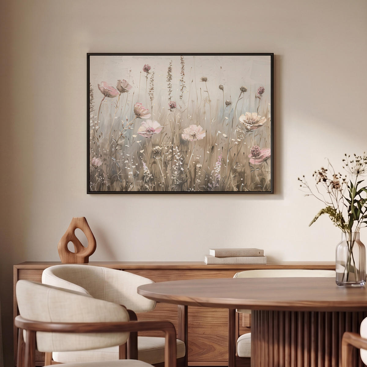 LEINWAND Bilder mit Rahmen - Blumen - Rosa - Modern - Beige - 70x50 - Beige, Textil (70/50cm) - MuchoWow