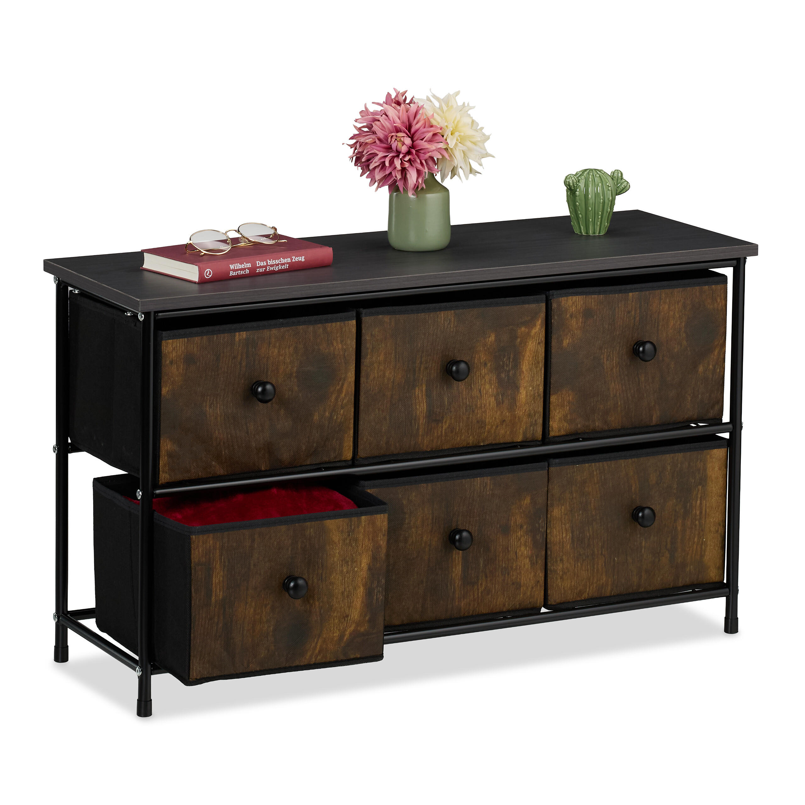 SIDEBOARD - Multicolor/Schwarz, Holz/Holzwerkstoff (87/51/32cm) - Relaxdays