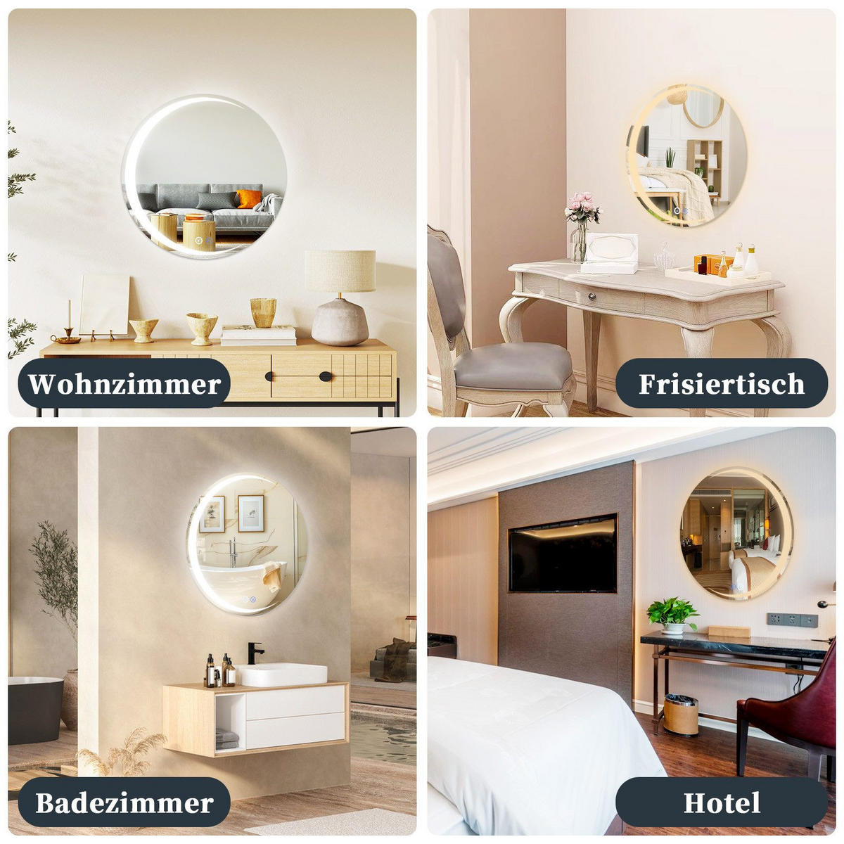 BADEZIMMERSPIEGEL Redinger mit LED-Leuchte Ø80 cm - Weiß, Glas (80/2.4/80cm) - Nettlife