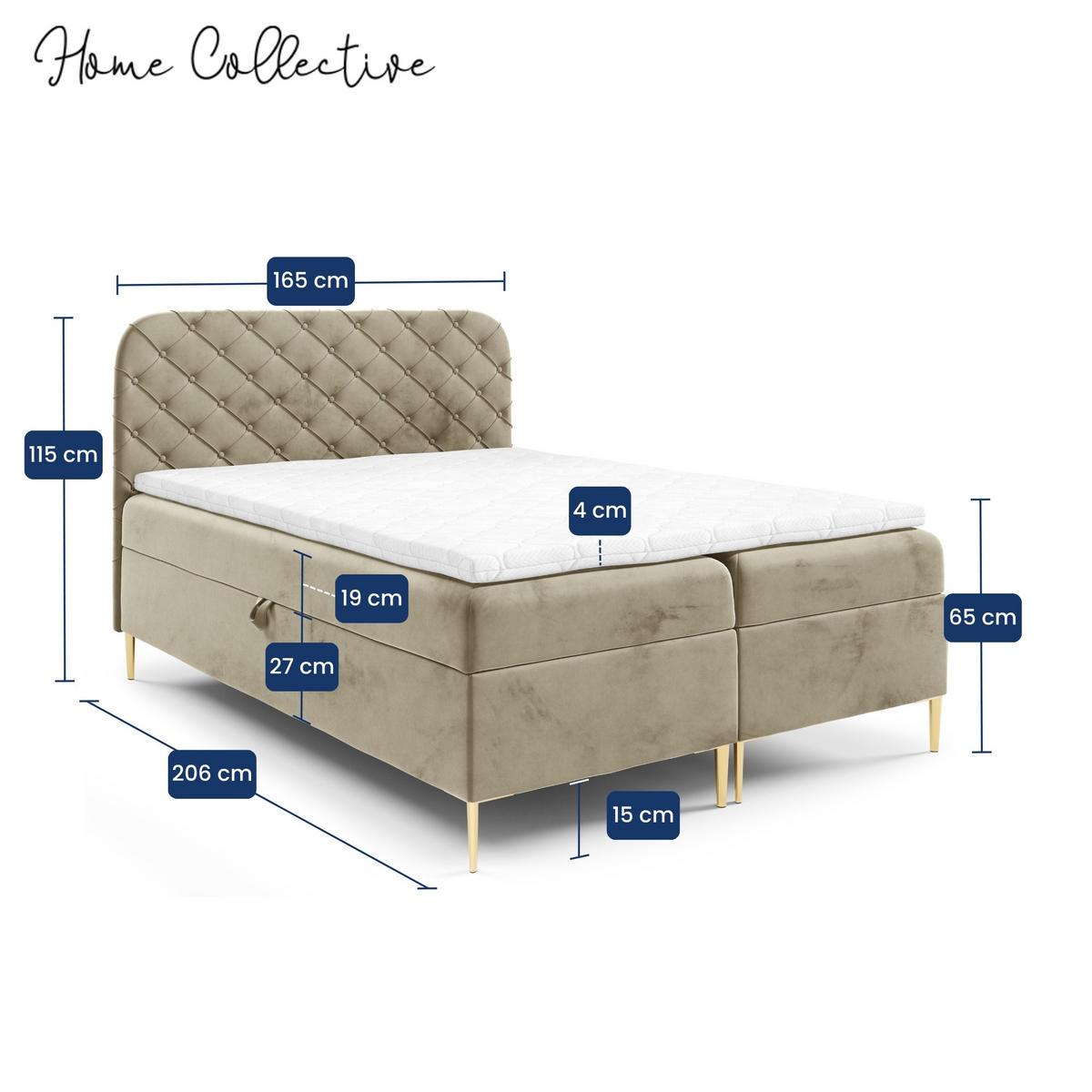 BOXBETT mit zwei Bettkasten 160x200 cm in Hellbraun - Hellbraun, Textil (160/200cm) - Home Collective