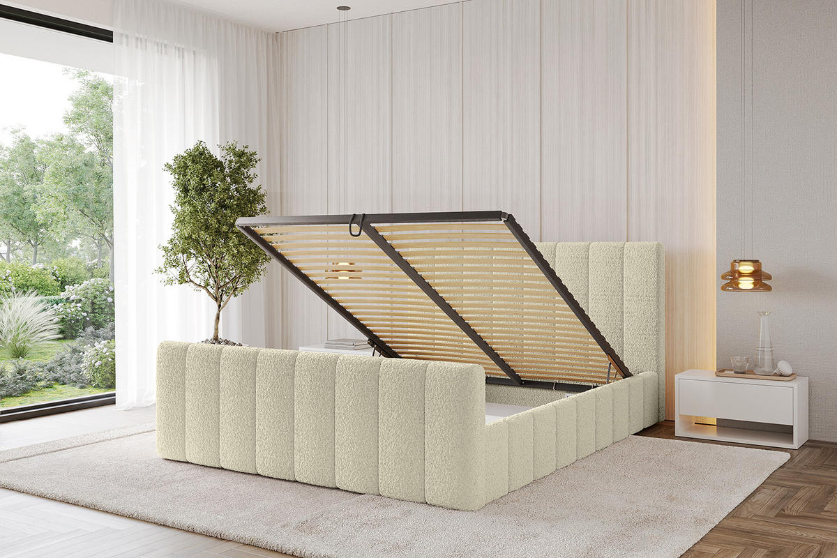 POLSTERBETT mit Bettkasten, Fußteil und Lattenrost, Boxbett mit Matratze H3/H4 - FINO-Z 180x200 Beige - Taupe, Holzwerkstoff/Textil (180/200cm) - ALTDECOR