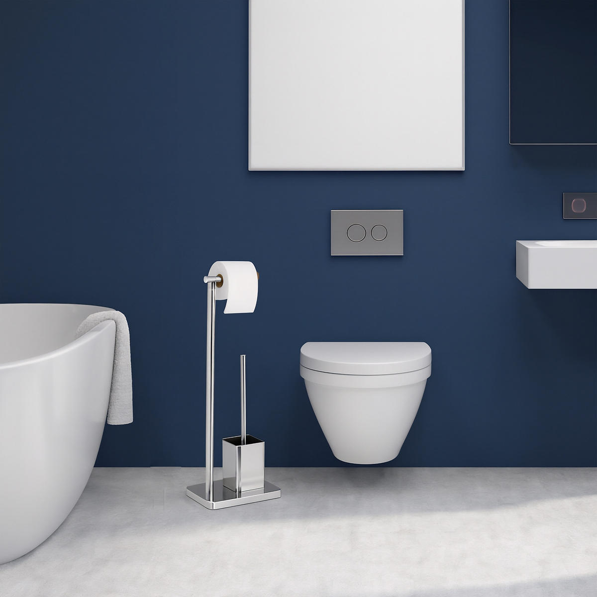 WC-GARNITUR Silber Edelstahl 2 Ersatzbürstenköpfe - Silberfarben, Kunststoff/Metall (23/66.5/18cm) - Relaxdays