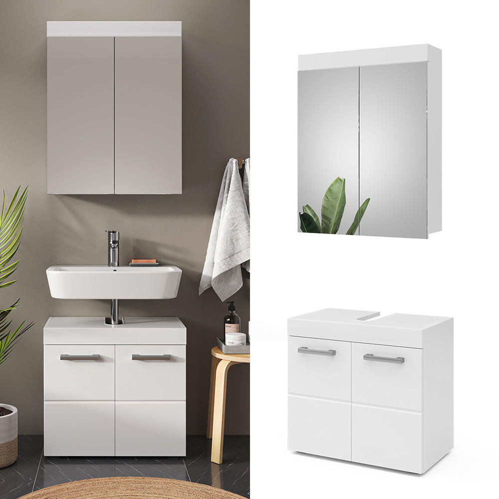 BADMÖBEL-SET Luna Weiß 2 Teile - Weiß, Holzwerkstoff (60/56/34cm) - Vicco