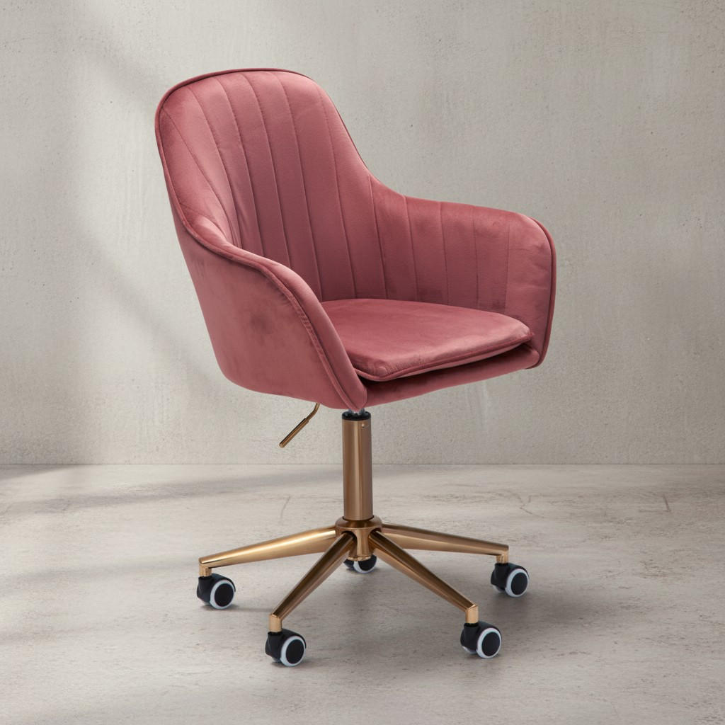 SCHALENSTUHL Samt mit Metallfußkreuz und 360° Drehfunktion SANDRA, Rosa 54x52x105 cm - Pink/Goldfarben, Textil/Metall (54/105/52cm) - KADIMA DESIGN