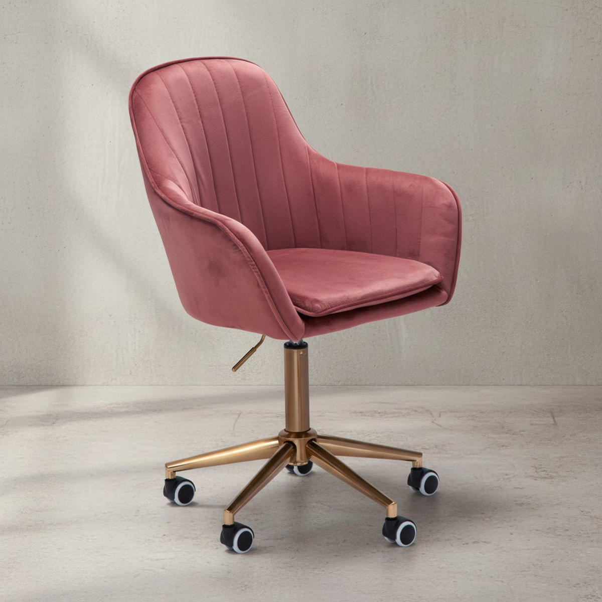 SCHALENSTUHL Samt mit Metallfußkreuz und 360° Drehfunktion SANDRA, Rosa 54x52x105 cm - Pink/Goldfarben, Textil/Metall (54/105/52cm) - KADIMA DESIGN