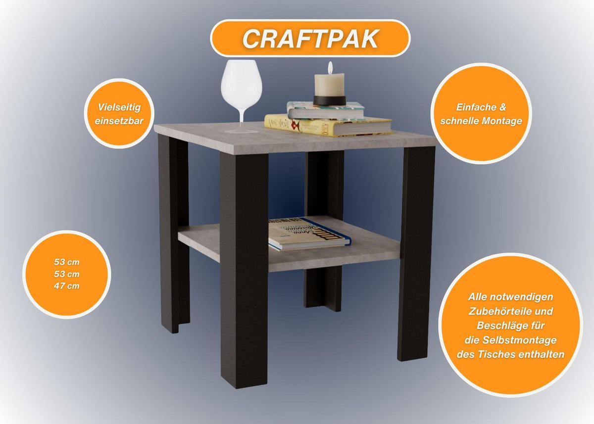 COUCHTISCH Lara53 53/47/53 - Schwarz/Grau, Holzwerkstoff (53/53/47cm) - RAUMHIRSCH FURNITURE