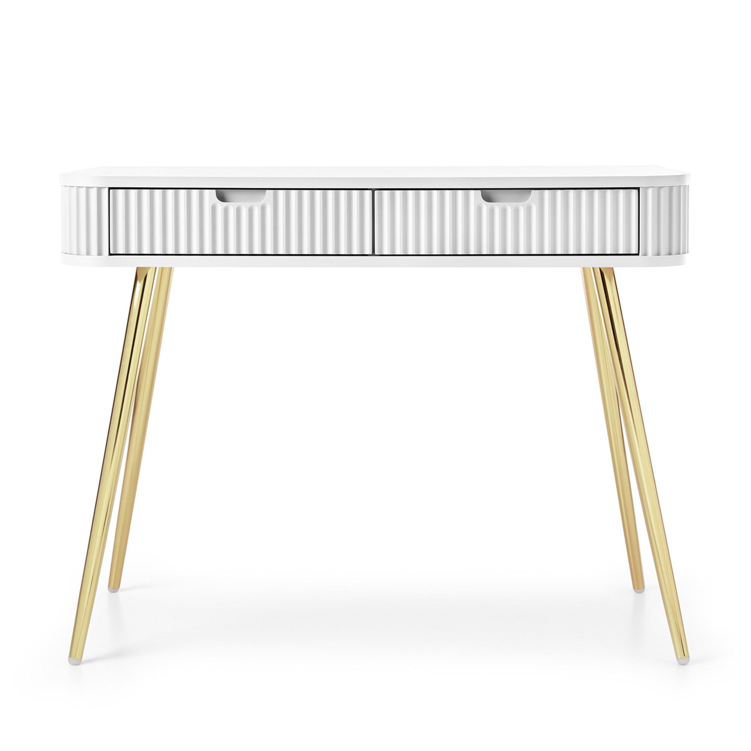 Thumbnail - Bettso Konsolentisch, Weiß, Gold, Holzwerkstoff, Metall, 2 Schubladen, 103x80x49 cm, Wohnzimmer, Wohnzimmertische, Konso...