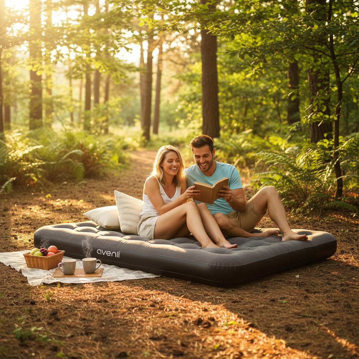 LUFTBETT Luftmatratze Camping CloudCoil grau 203x152x22cm - Grau, Kunststoff (152/203cm) - Avenli
