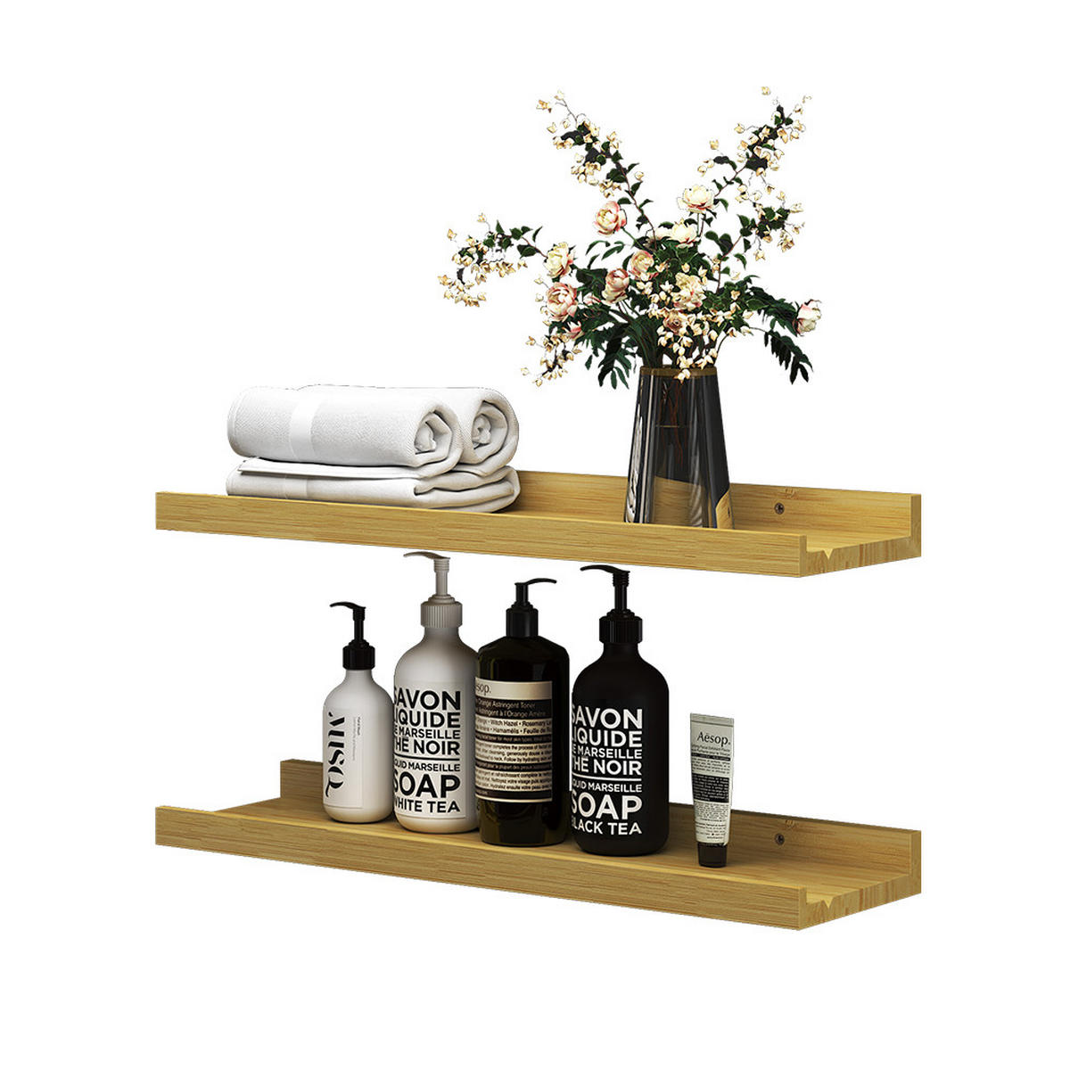 WANDREGAL Linus Naturholz 50 x 4 cm 2er Set - Eichefarben, Holzwerkstoff (50/4/15cm) - Vicco