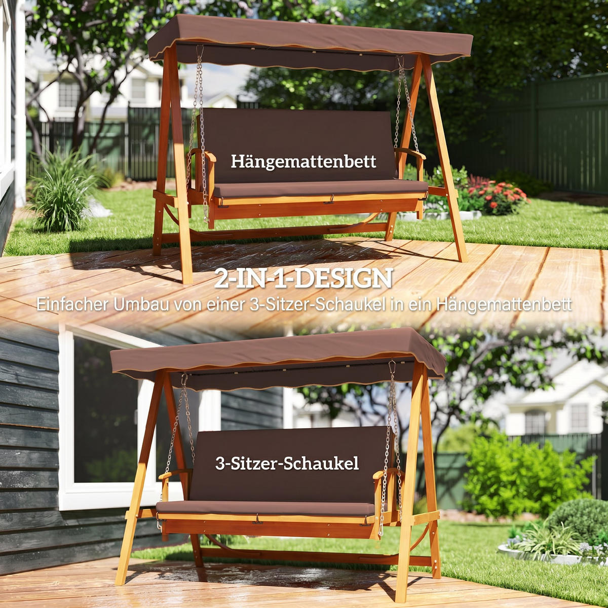HOLLYWOODSCHAUKEL Braun 236.0/130.0/181.0cm - Braun, Holz (130/181/236cm)