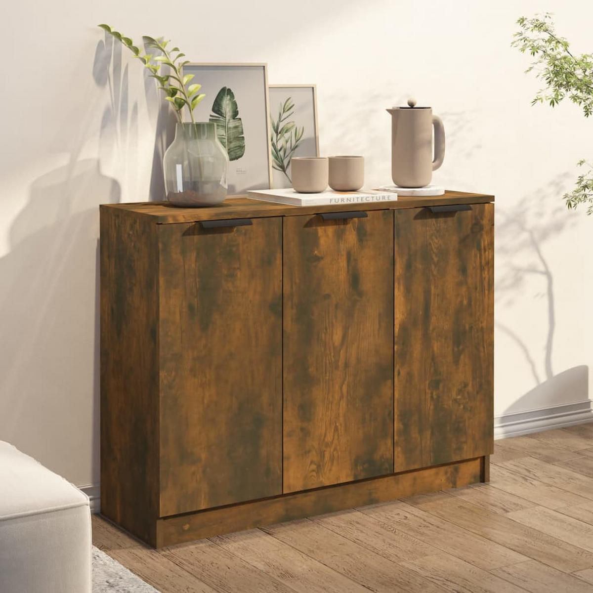 SIDEBOARD mit 3 Türen 90,5/30/70 cm aus Holzwerkstoff Räuchereiche Dekor - Braun, Holz (90.5/70/30cm) - vidaXL