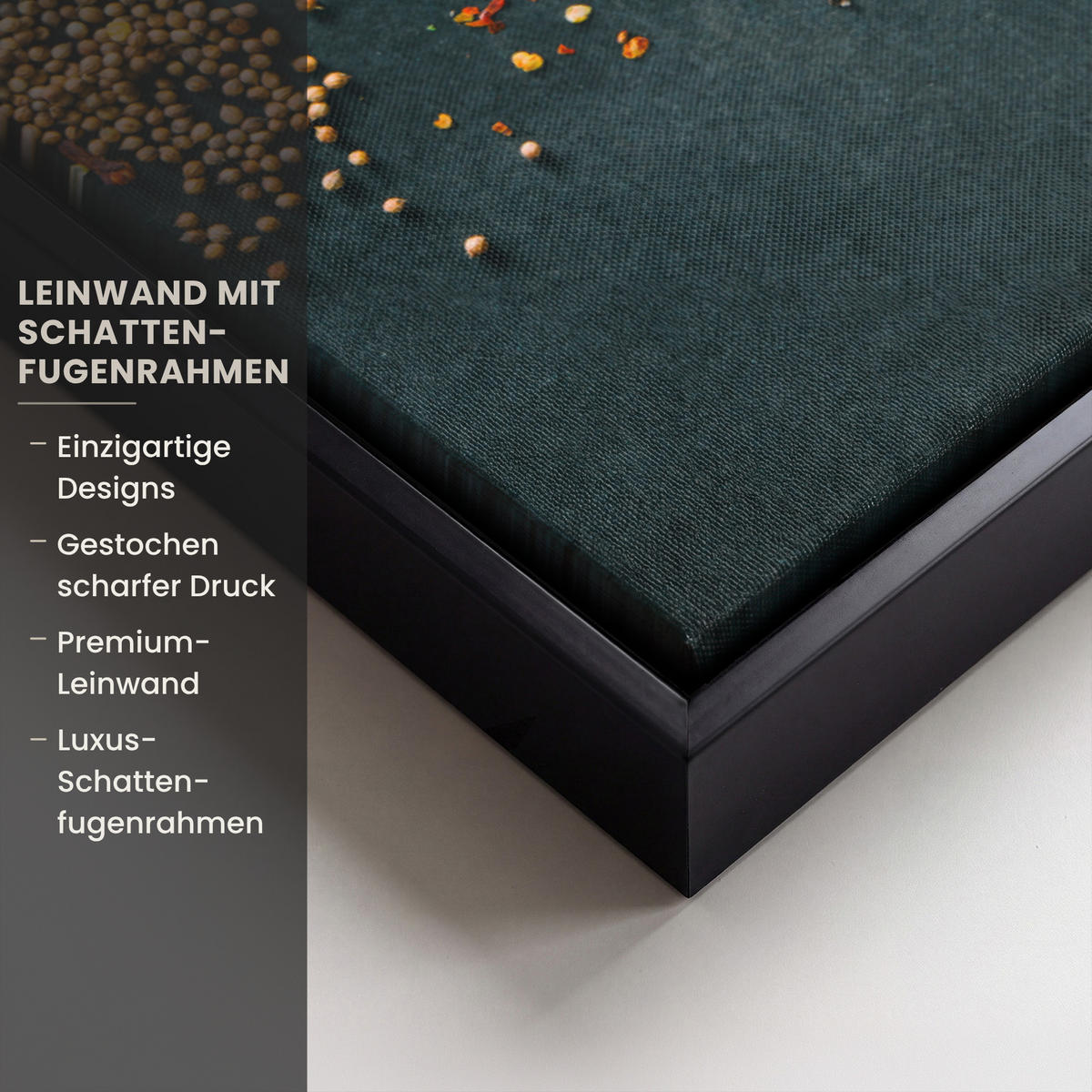 LEINWAND Bilder mit Rahmen - Kräuter - Gewürze - Löffel - 50x50 - Currygelb, Textil (50/50cm) - MuchoWow