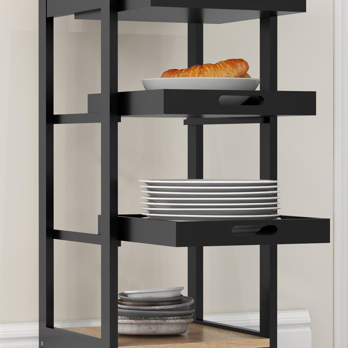 SERVIERWAGEN DE-17115 Schwarz & Hell-Eiche - Schwarz, Holz (37/76/37cm) - ComfortXL