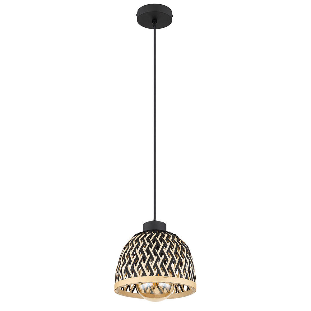 PENDELLEUCHTE Metall Bambus Schwarz-matt - Schwarz, Holz (20/20/120cm) - Globo Lighting