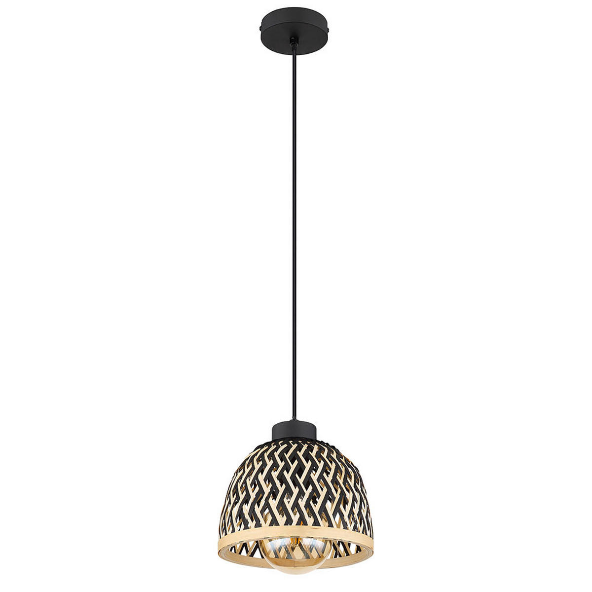 PENDELLEUCHTE Metall Bambus Schwarz-matt - Schwarz, Holz (20/20/120cm) - Globo Lighting