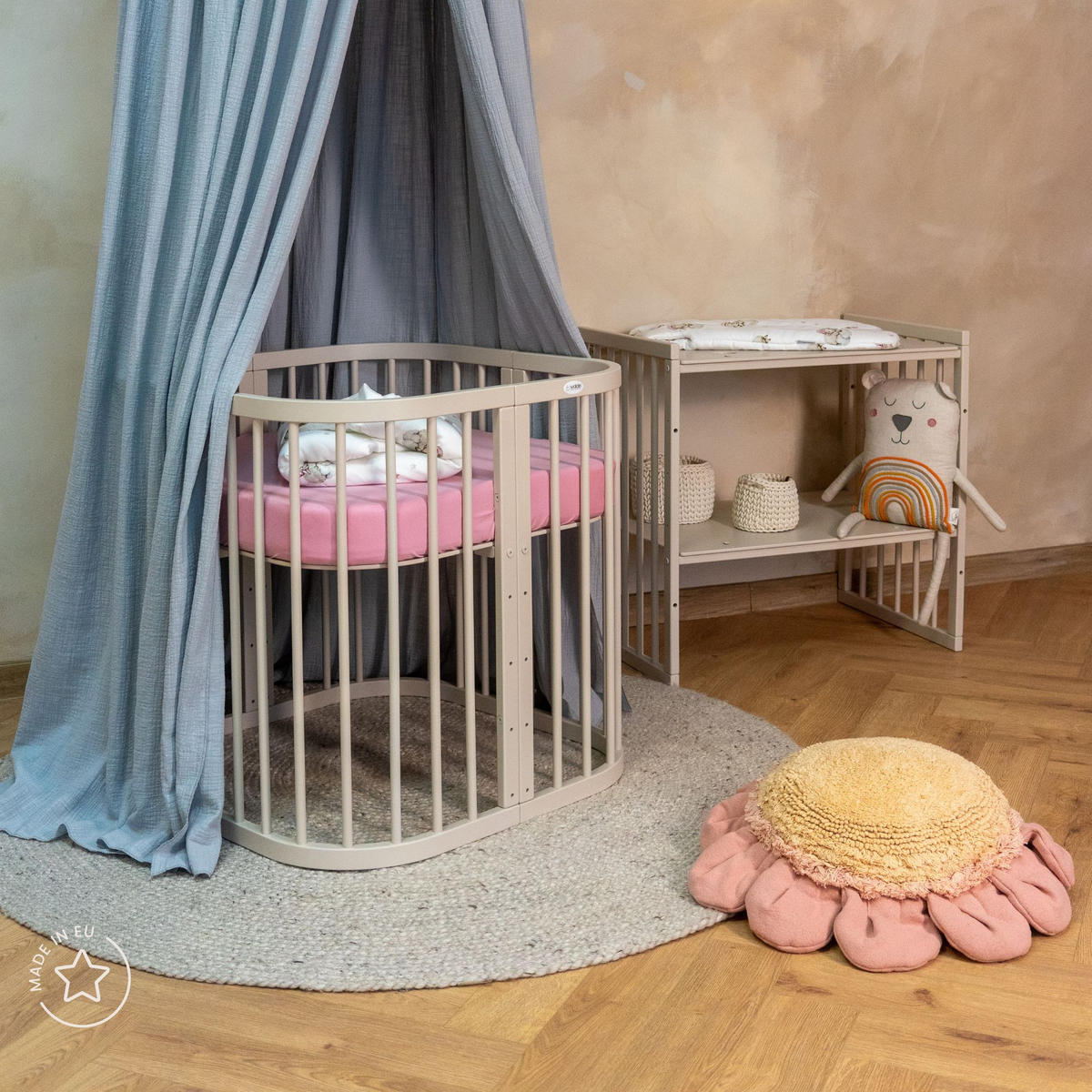 SALTEA din cocos pentru bebe 7in1 - alb, materiale naturale/material textil (73/73cm) - waldin