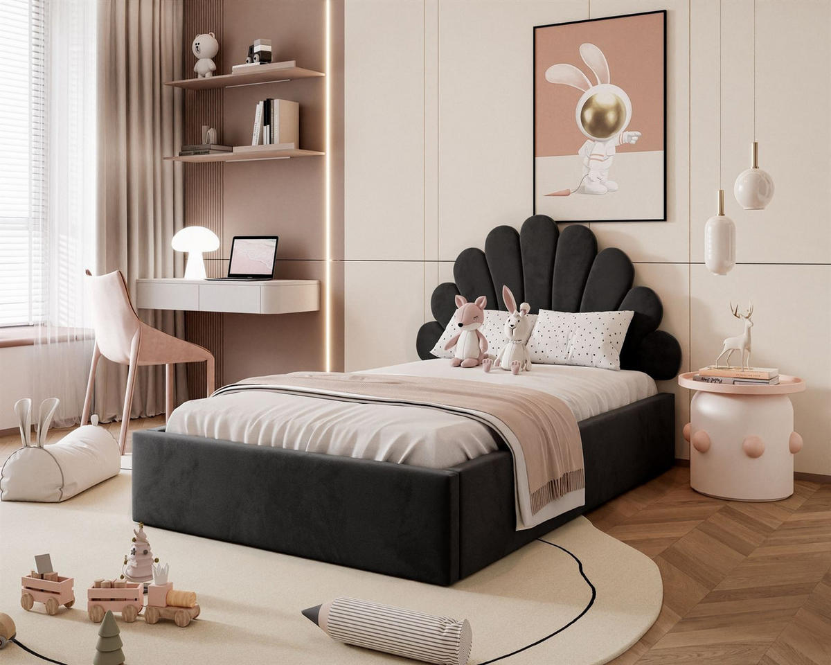 POLSTERBETT ASHLEY mit Bettkasten 180x200 cm, Stoff: Jasmine 100 - Schwarz, Textil - Lookway