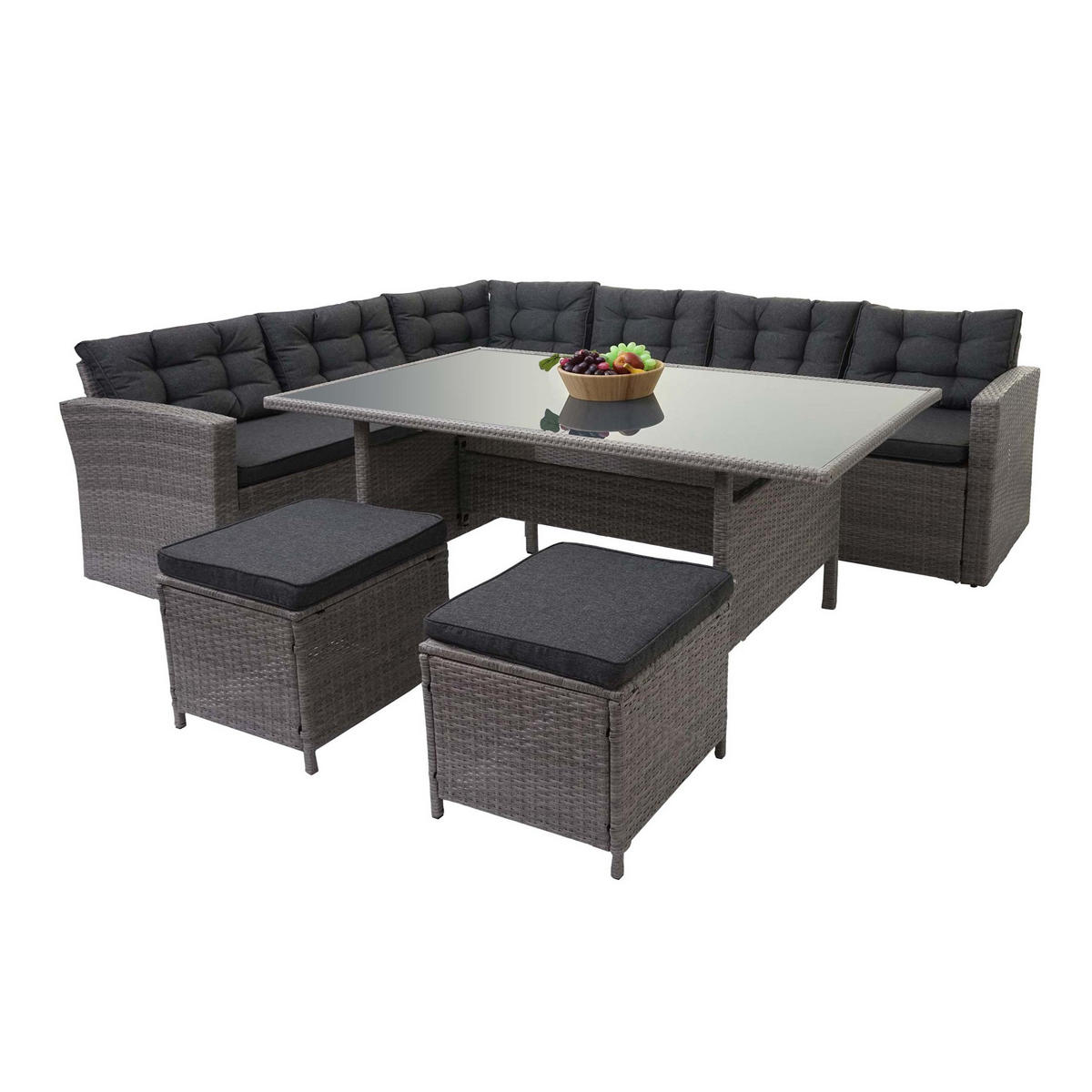 POLY-RATTAN-GARNITUR Grau - Grau, Kunststoff - MCW