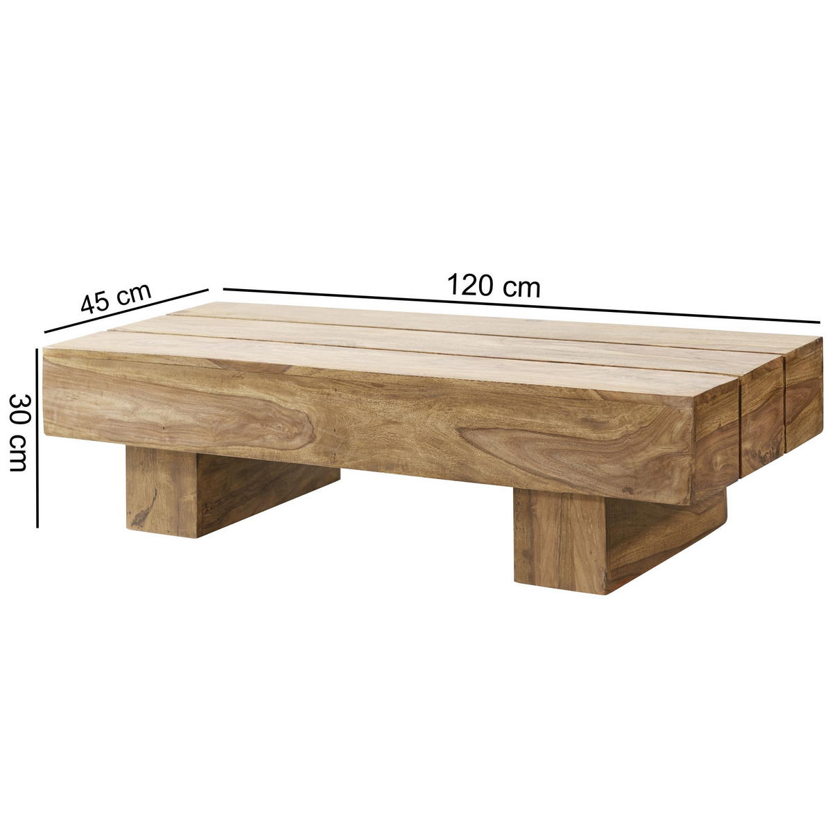 COUCHTISCH AKAL Akazie Wohnzimmertisch - Akaziefarben, Holz (120/45/30cm) - tinkaro