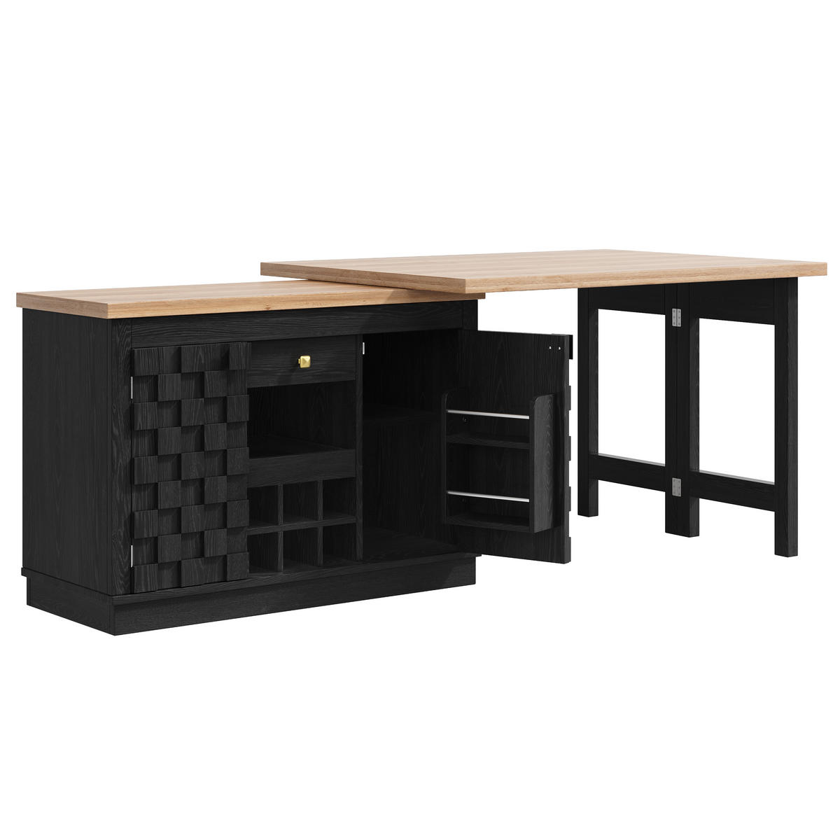 KÜCHENINSEL DE-38580 ausziehbar 120-197 cm 360° drehbar Schwarz - Schwarz, Holzwerkstoff (120/74.2/40cm) - ComfortXL