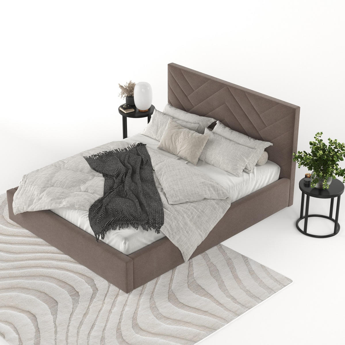 POLSTERBETT Arco 180/200 cm Braun im Asti Stoff - Schwarz/Naturfarben, Holz/Holzwerkstoff (180/200cm) - AltaBeds