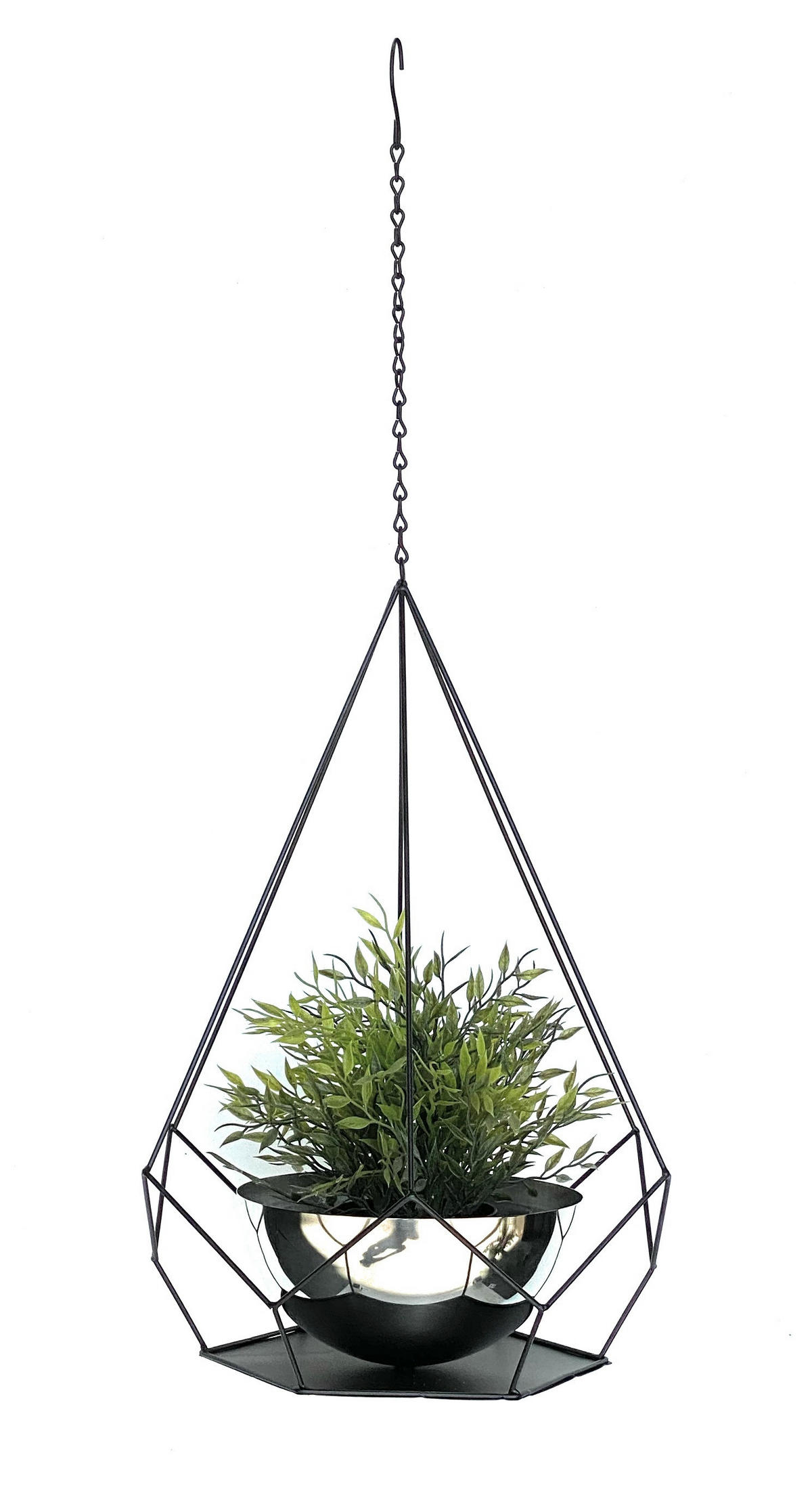 BLUMENAMPEL Innen Metall Wand 76 cm 96095 L mit Topf 6 Ecken - Schwarz, Metall (20/10/20cm) - DanDiBo