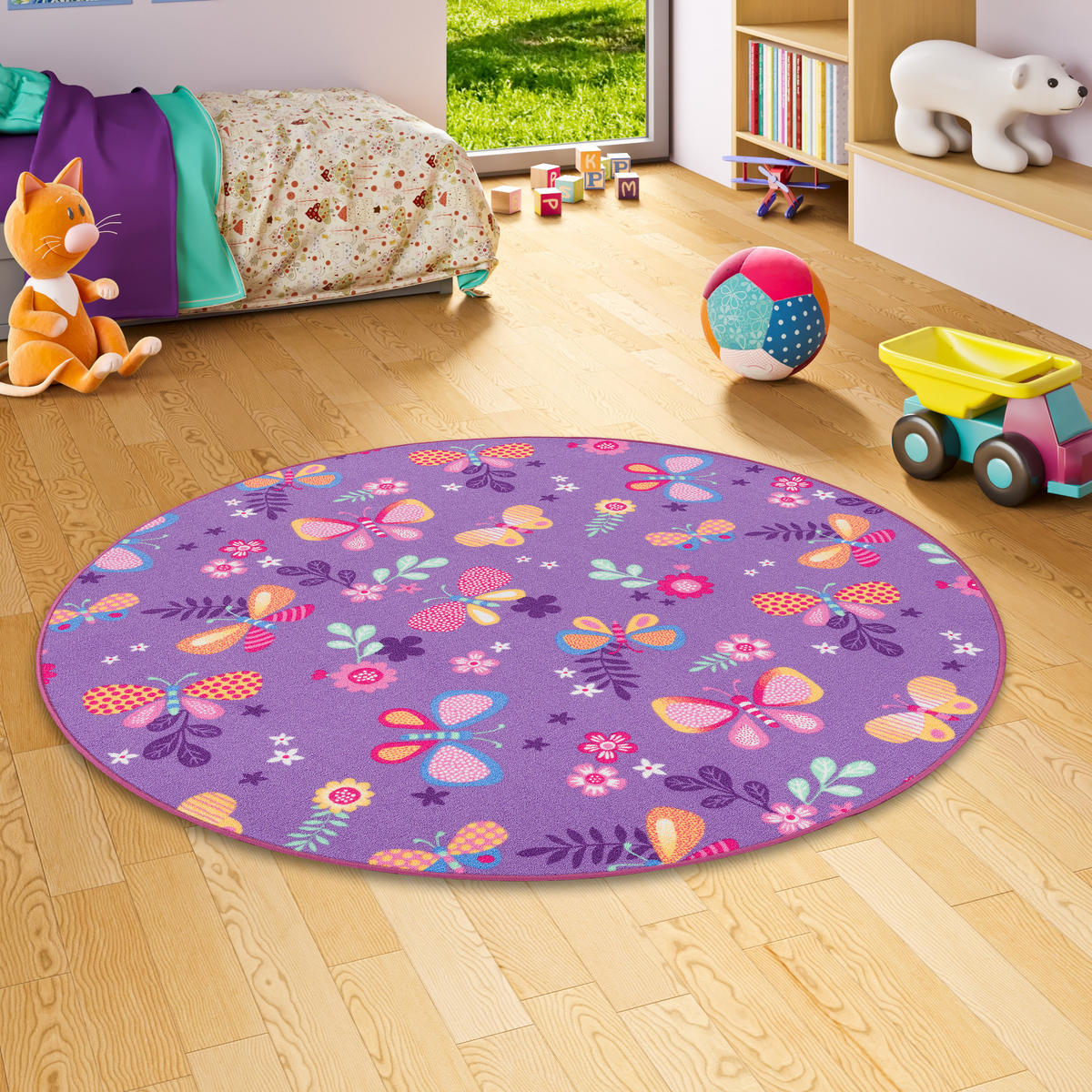 KINDER SPIEL TEPPICH SCHMETTERLING RUND - Lila, Textil (100/100cm) - Snapstyle