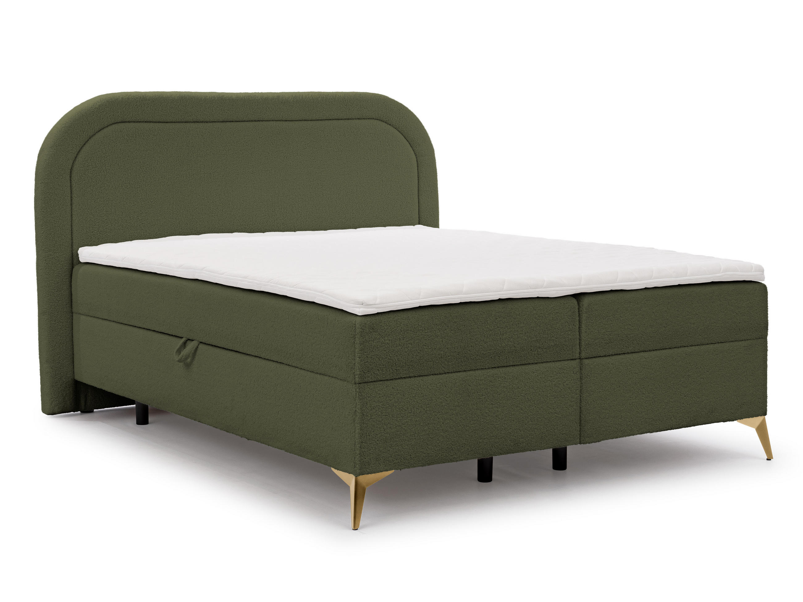 BOXBETT Sonna 200/200 cm Grün Bouclé-Stoff mit abgerundetem Kopfteil und mit goldenen Metallfüßen - Goldfarben/Grün, Holz/Textil (200/200cm) - S-Style Möbel