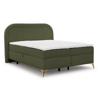 BOXBETT Sonna 200/200 cm Grün Bouclé-Stoff mit abgerundetem Kopfteil und mit goldenen Metallfüßen - Goldfarben/Grün, Holz/Textil (200/200cm) - S-Style Möbel