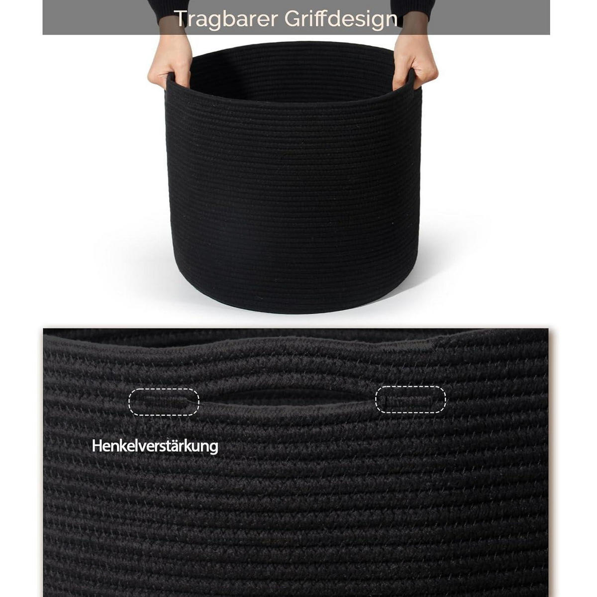 WÄSCHEKORB Baumwolle Schwarz 40 cm - Schwarz, Textil (40/35/40cm)
