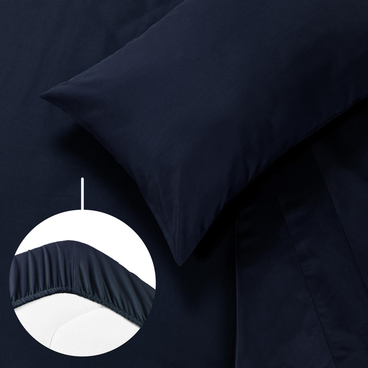 BETTLAKEN 3er Set - Spannbettlaken 180x200x30cm 2X Kissenbezug 50x80cm - Dark Ocean Blue - Dunkelblau, Textil (180/200cm)