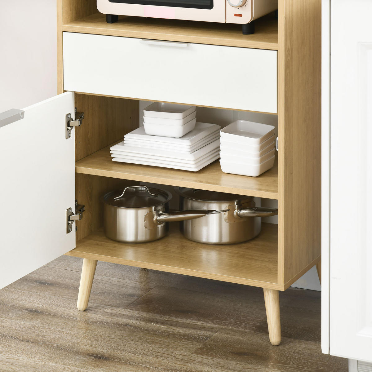 MIKROWELLENUNTERSCHRANK DE-11047 Mit Schublade Natur/Weiß - Naturfarben, Holzwerkstoff (40/118/58cm) - ComfortXL