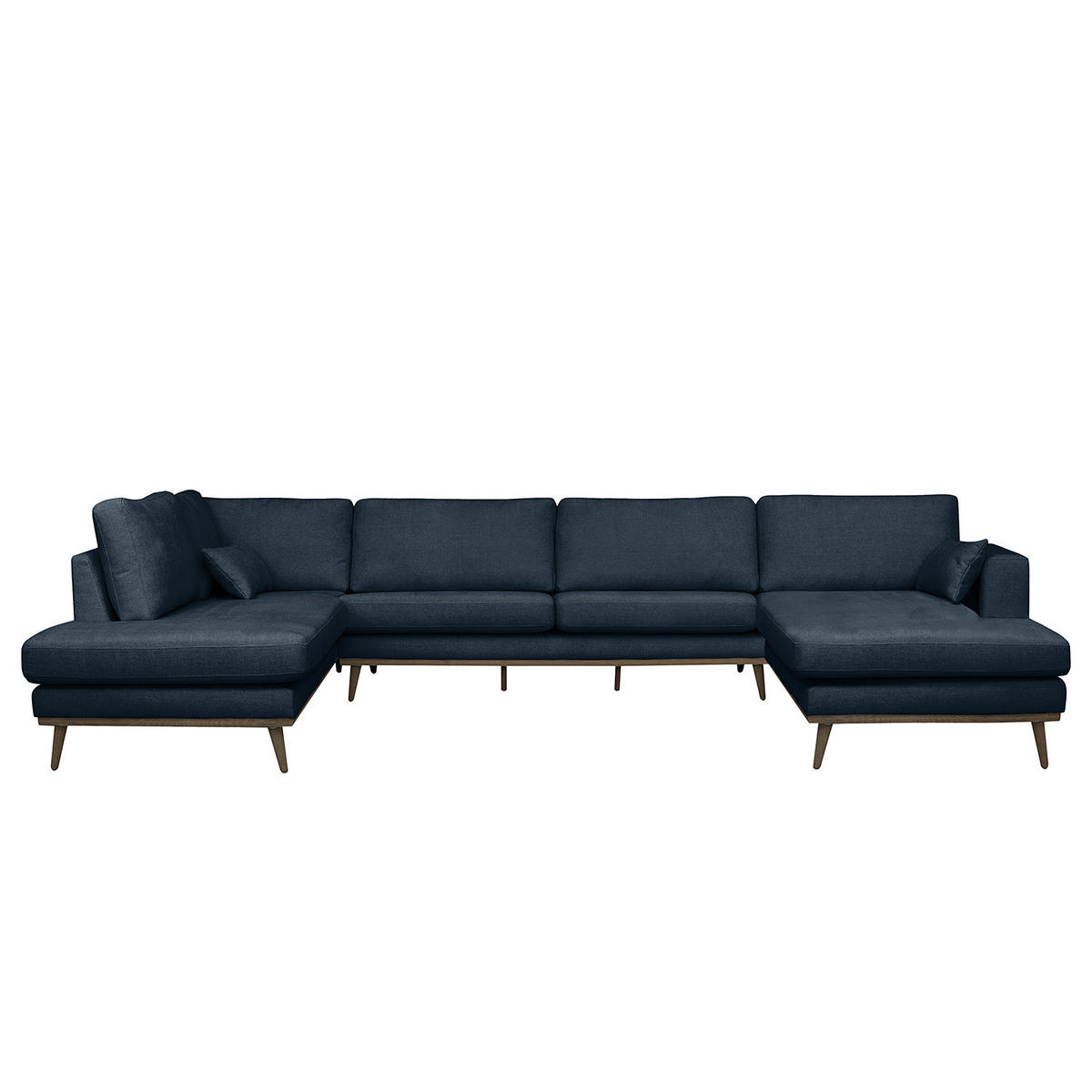 WOHNLANDSCHAFT mit Longchair - Eichefarben/Dunkelblau, Eichenholz/Textil (371/81/219cm) - home24