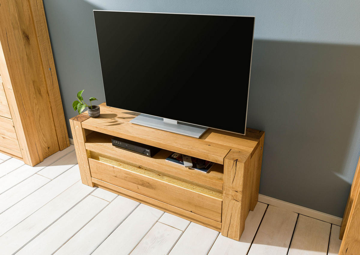 TV-BOARD Wildeiche 123x40x53 natur geölt KENT #109 - Naturfarben, Holz (123/53/40cm) - Massivmoebel24