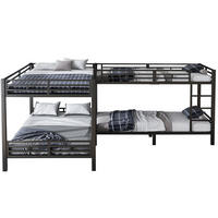 ETAGENBETT aus Eisen 90x200 cm und 140x200 cm Schwarz mit Leiter und Lattenrost - Schwarz, Metall (90/200cm) - IVMEU