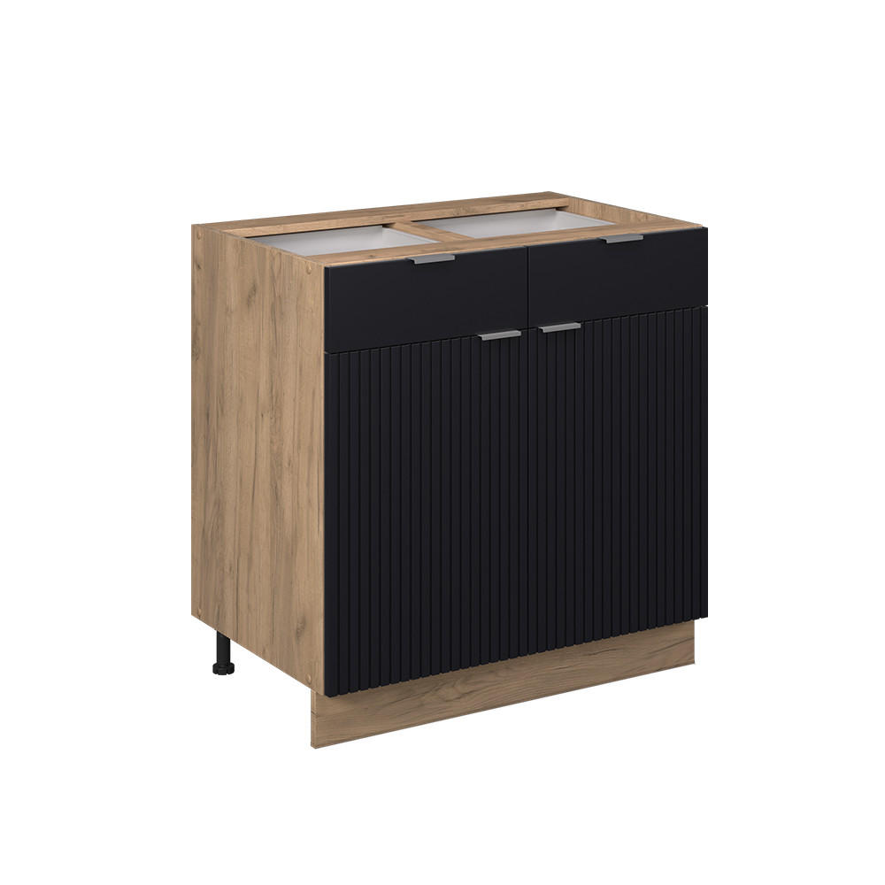 KÜCHENUNTERSCHRANK Fame-Line, Schwarz gestreift, 80 cm ohne Arbeitsplatte - Honigeiche/Eiche Wotan, Holzwerkstoff (80/82/51.6cm) - Vicco