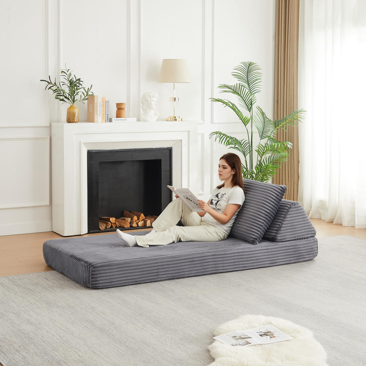 RÉCAMIERE 211 cm frei kombinierbar mit dreieckigen Rückenlehnen, DE-42722, Grau - Grau, Textil (211.5/48/106.5cm) - ComfortXL