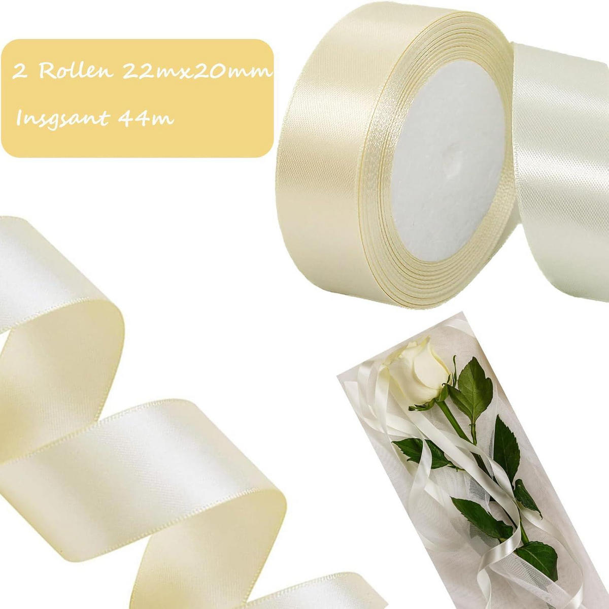 GESCHENKBAND Creme 44 m x 20 mm Set - Creme, Textil (2/0.1/2200cm)