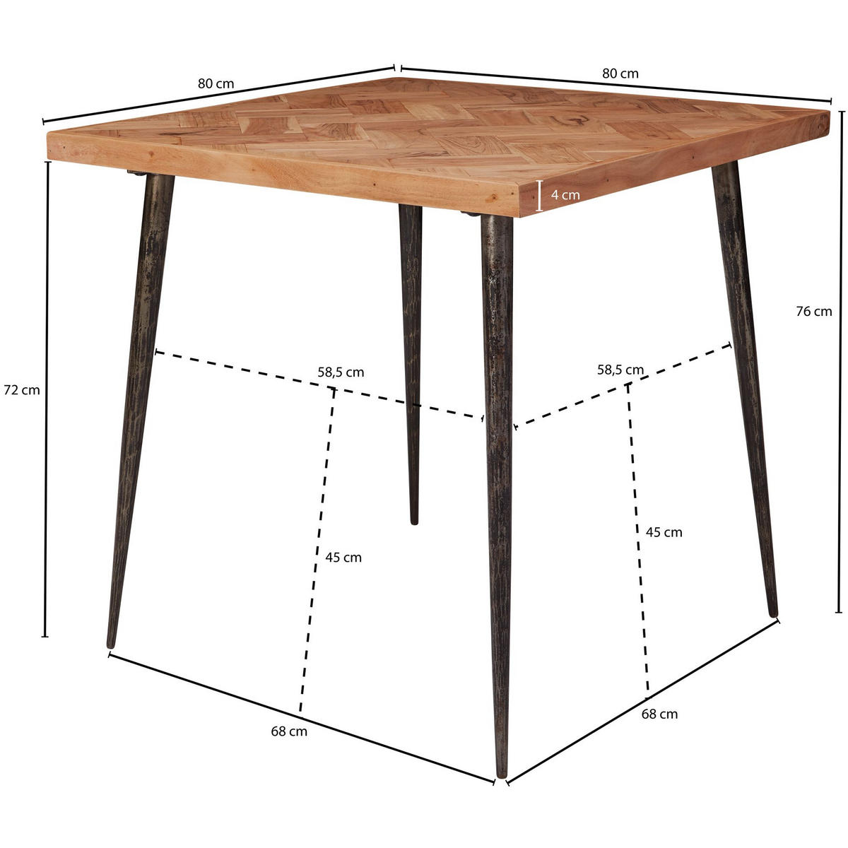 ESSZIMMERTISCH – Akazie Fischgrätmuster Metallbeine 80x80 cm Industrial - Beige/Anthrazit, Holz/Metall (80/80/76cm) - KADIMA DESIGN