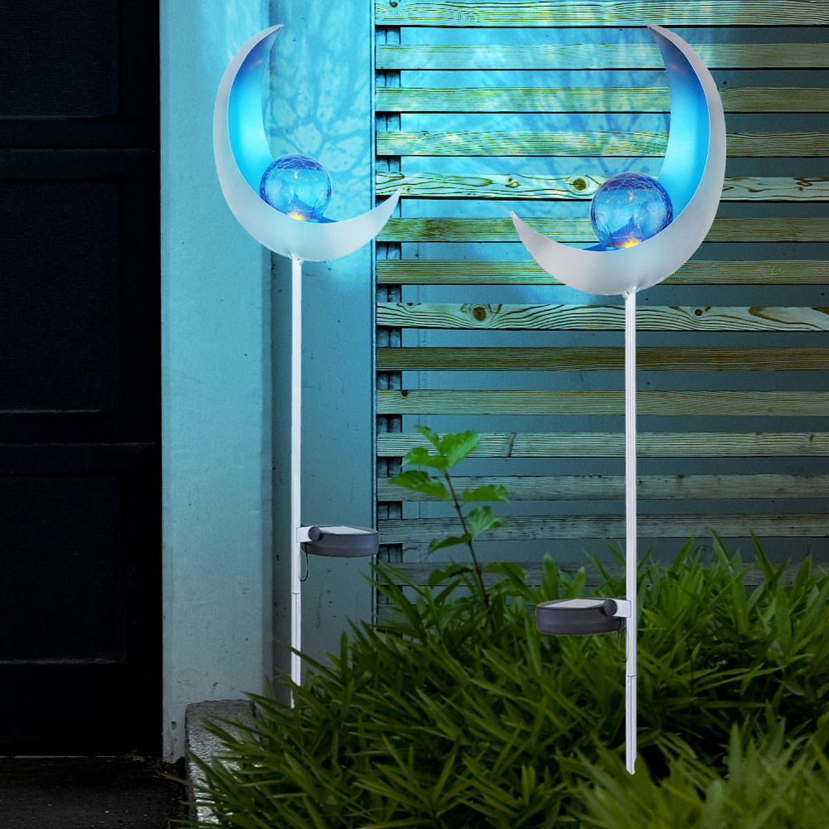 LED WEGELEUCHTE Solar Mond Silber Blau - Silberfarben, Glas (18/6/90cm)
