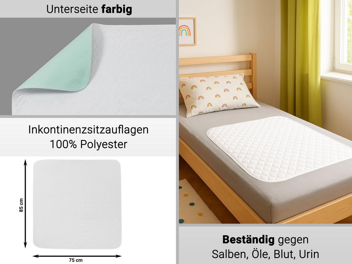 INKONTINENZAUFLAGE, 75x85 cm, 100% Polyester, Blau - Grün, Textil (75/85cm) - Zollner