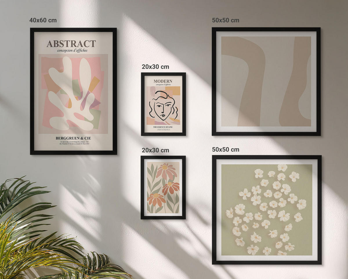 WANDBILDER 5er-Set - 50x50 cm & 20x30 cm & 40x60 cm Schwarzer Rahmen - Moderne abstrakte Frau - Schwarz, Kunststoff (40/60cm) - ArtPrintCave