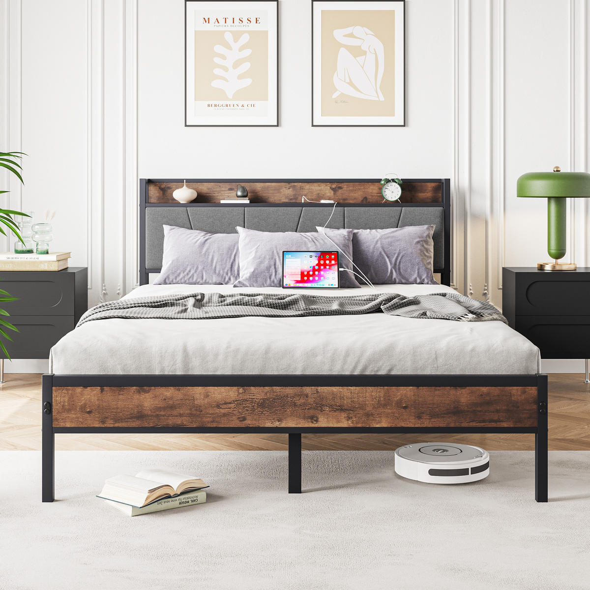 METALLBETT 140/200 cm Braun mit LED und USB - Braun, Metall (140/200cm) - Oxeza