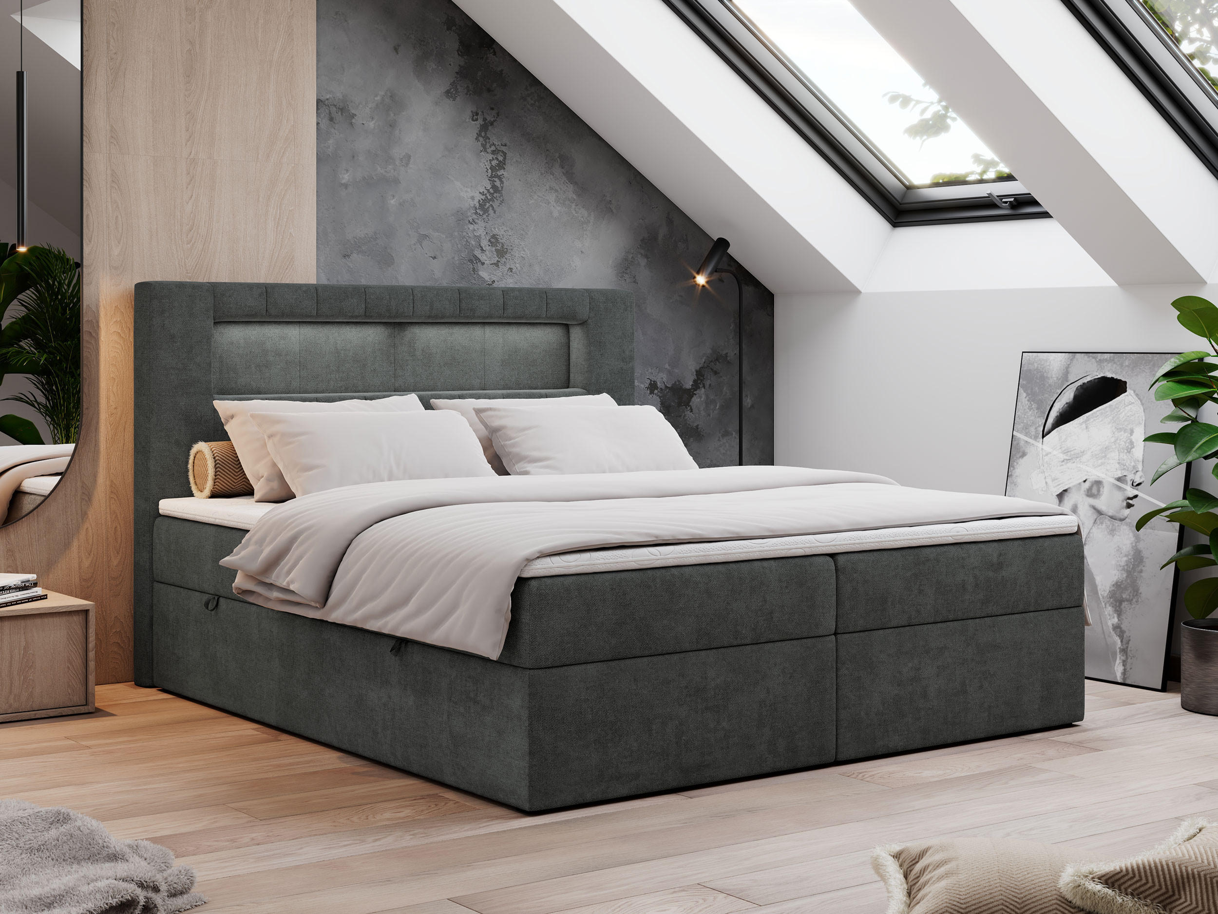 BOXBETT GOLD-5 LED 120/200 Dunkelgrau Struktur - H3 - Dunkelgrau, Holz/Textil (120/200cm) - MKS