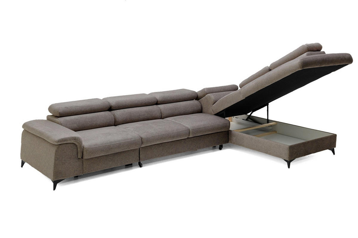 ECKSOFA PLAZA MAXI Rechts mit Schlaffunktion 127x195 Velours Braun - Schwarz/Braun, Holz/Textil (203/350cm) - Muffo