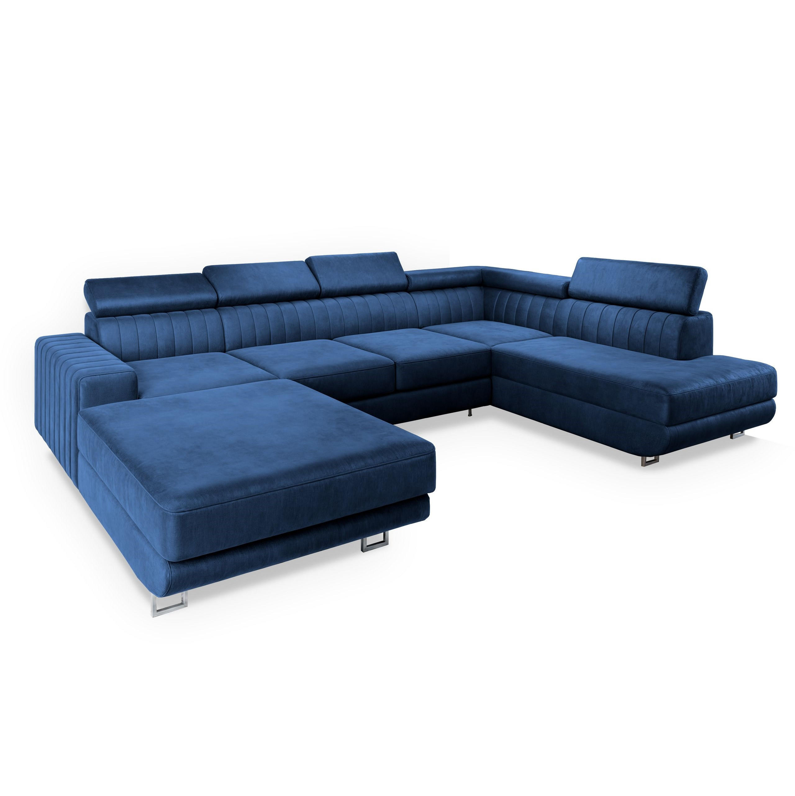 WOHNLANDSCHAFT SIENA R-S Blau Velours-Stoff mit Schlaffunktion - Blau, Holz (335/89/190cm) - MASSENO