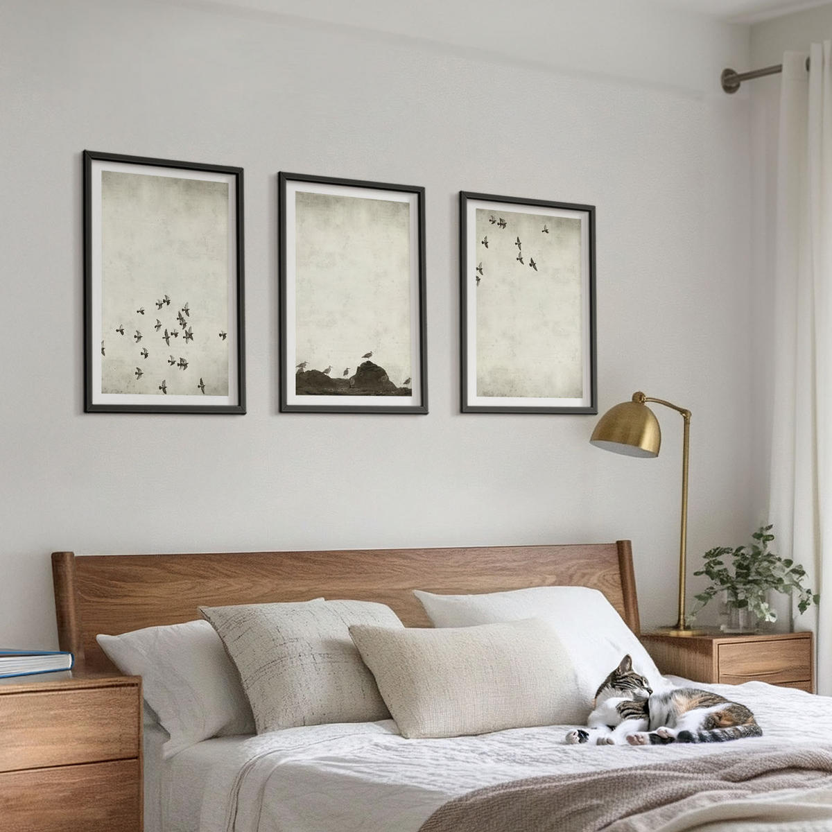 WANDBILDER 3er-Set - 40x60 cm Schwarzer Rahmen - Vögel im Flug, minimalistischer Stil - Schwarz, Kunststoff (40/60cm) - ArtPrintCave